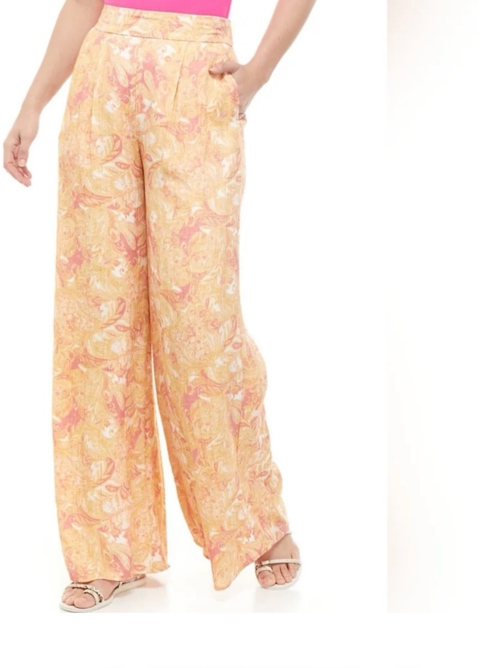 Wonderly Wide Leg Pull On Pants Gold/Yellow  Pink Paisley, size 1X